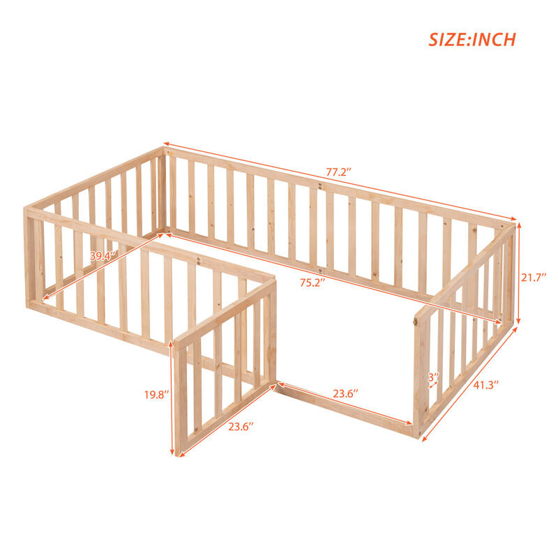 Streamdale Twin Size Wood Floor Bed Frame With Fence And Door