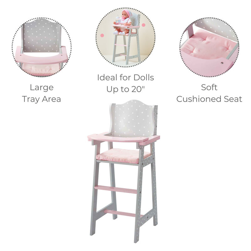 Olivia's Little World Princess Polka Dot Baby Doll High Chair Gray image number 2