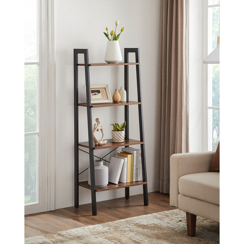 4 Tier Ladder Shelf with Steel Frame Industrial Storage Rack image number 2