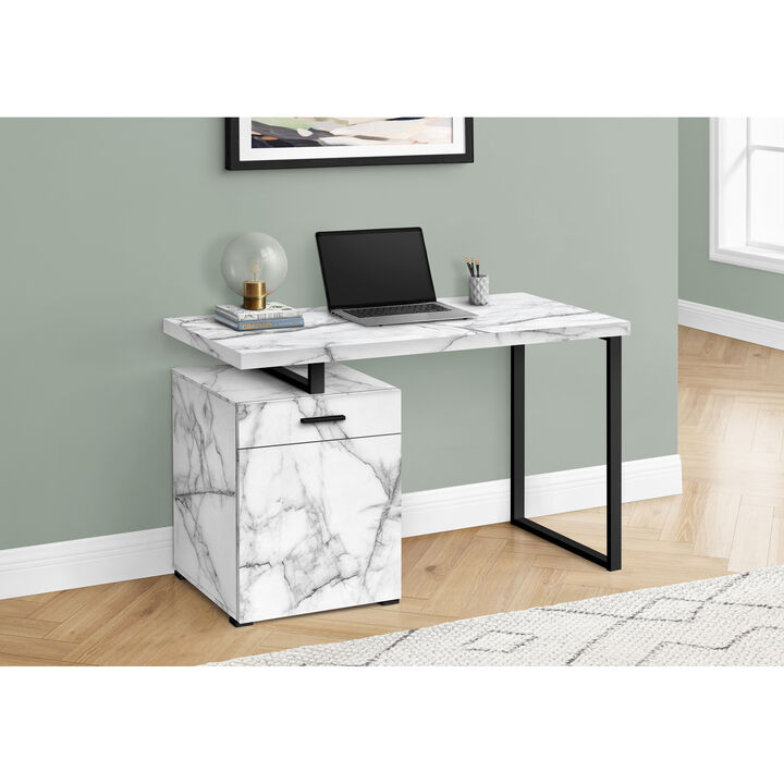 Monarch Specialties I 7762 Computer Desk, Home Office, Laptop, Left, Right Set-up, Storage Drawers, 48"L, Work, Metal, Laminate, White Marble Look, Black, Contemporary, Modern