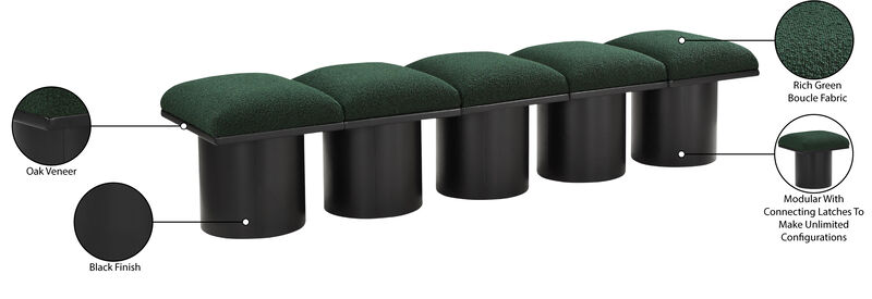 Meridian Furniture Pavilion Green Boucle Fabric Bench