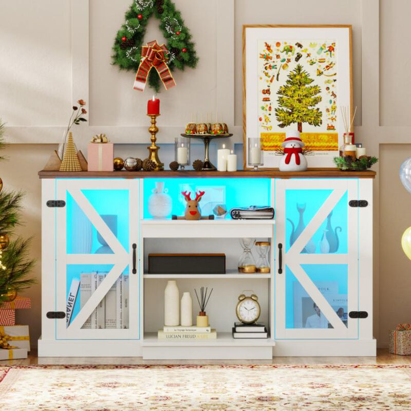 Hivvago Media Console Table with 3-Level Shelves and 22 Dynamic Modes