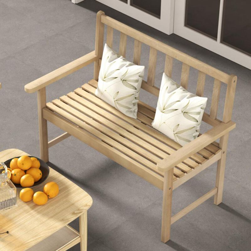 Hivvago Outdoor Teak Wood Garden Bench 2-Person with Backrest and Armrests