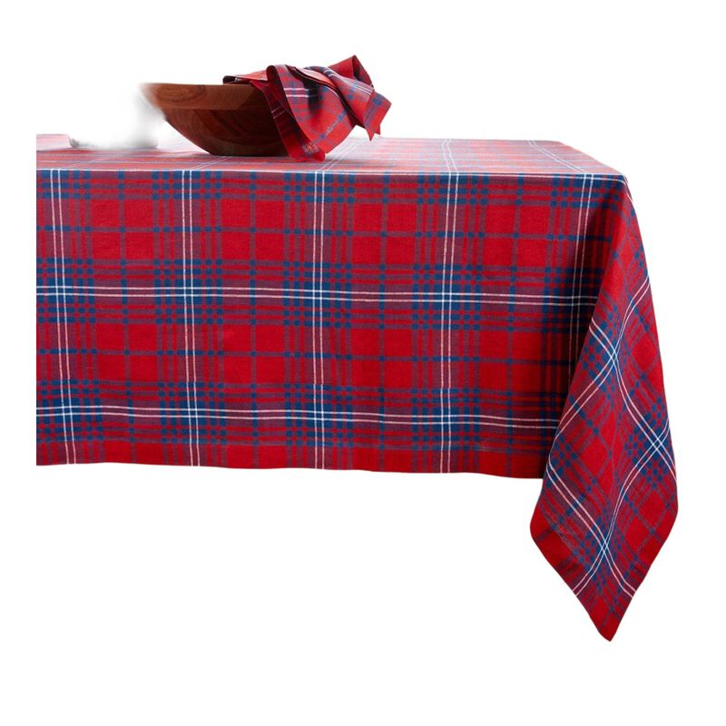 Solino Home 100% Pure Linen Tablecloth - Red Tartan Plaid