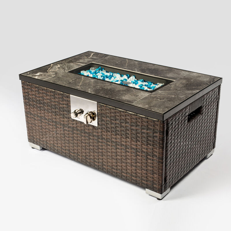 Streamdale Rattan Gas Fire Table with Tile Tabletop image number 3