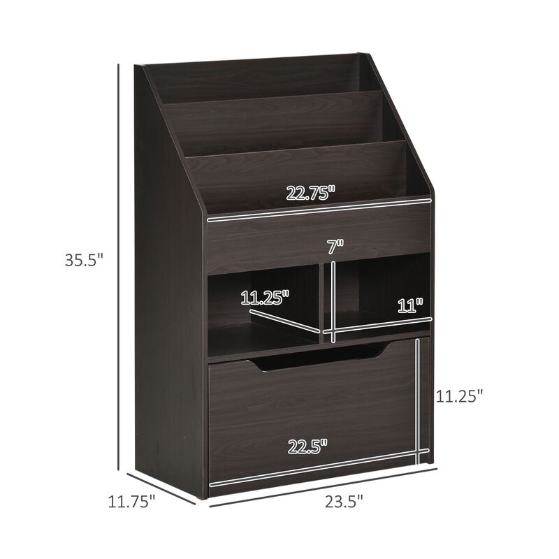 Brown Children's Storage: Multi-Shelf Bookcase with Mobile Drawer