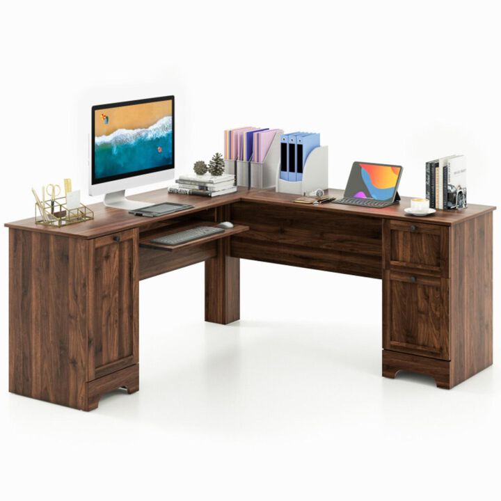 Hivvago L-Shaped Office Desk with Storage Drawers and Keyboard Tray