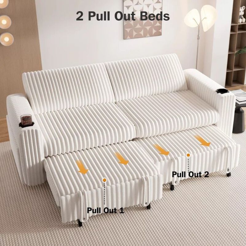 91" Convertible Sleeper Sofa Bed, Loveseat with 5-Level Reclining Backrest, Pull-Out Bed, USB Ports image number 5