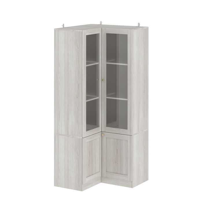 FUFU&GAGA Modern Wood Grain Food Pantry Cabinet with Adjustable Shelves and Glass Doors (31.5" W x 70.9" H x 31.5" D), Elegant Brass Pull Handles