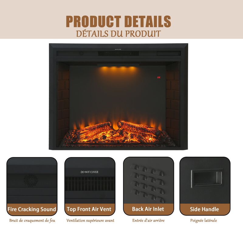 MONDAWE Electric Fireplace, 33 Inches Electric Fireplace Insert, Fireplace Heater with Overheating Protection, Fire Crackling Sound, Remote Control, 750/1500W, Black