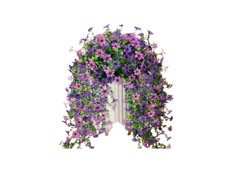 Artificial Fake Hanging Flowers Plants Outdoor Summer Decor 2 Pack Faux Silk UV