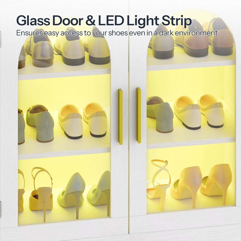 Shoe Rack Cabinet with 7 Tiers, LED Light Strip and Adjustable Storage Shelves-White image number 4