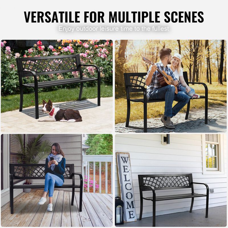 Outdoor Metal Garden Bench with Backrest, Patio Bench for Yard and Porch image number 4