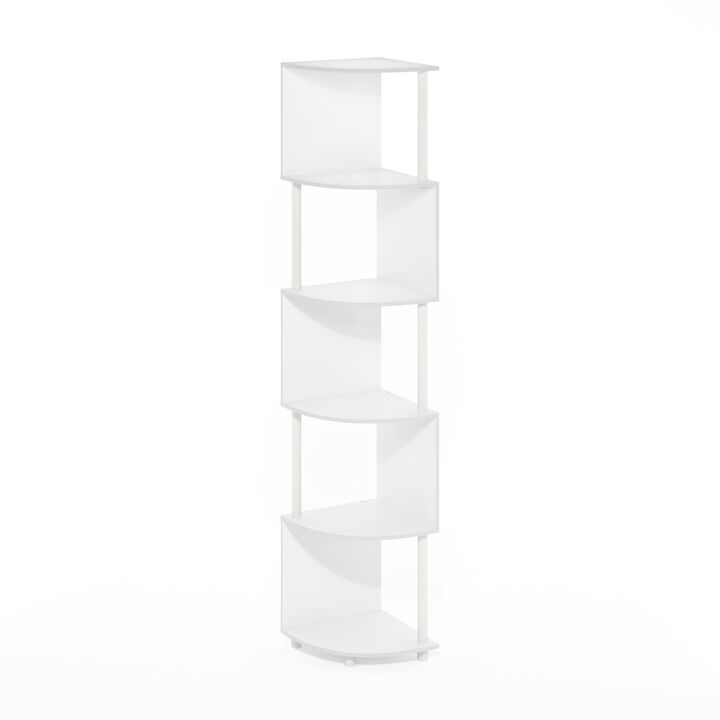 Econ 5-Tier Zigzag Corner Shelf Bookcase, Bookshelf, White/White