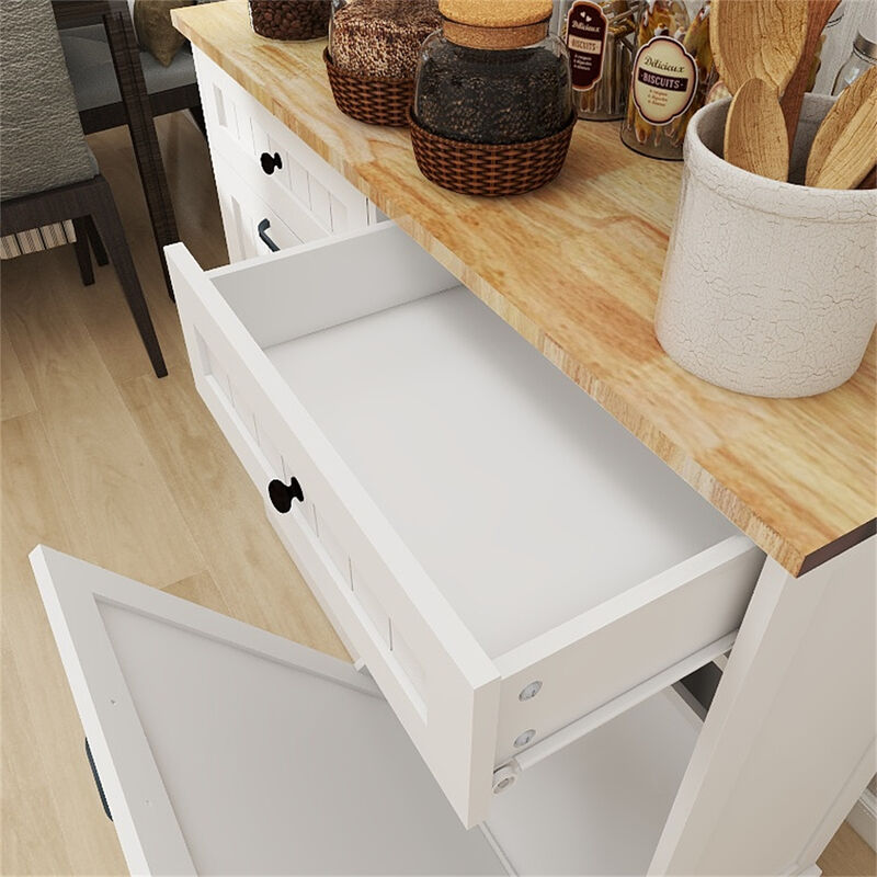 39.37 in. W x 13.78 in. D x 35.34 in. H Ready to Assemble Trash Can Kitchen Cabinet in White with 2 Drawers