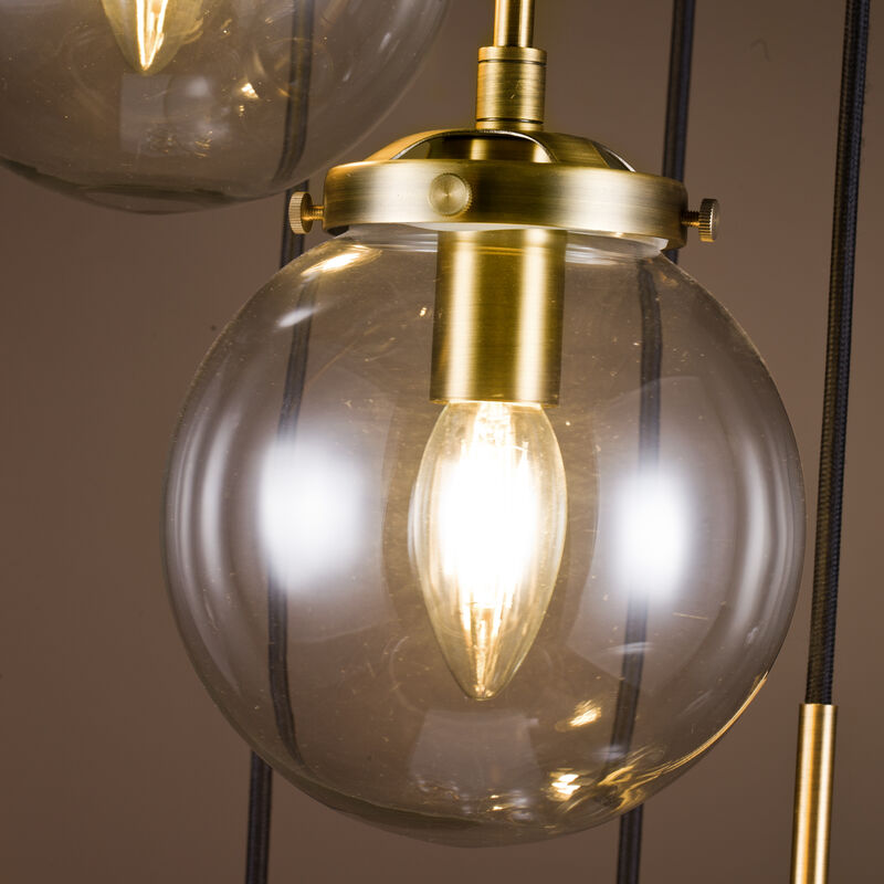 5-Light Antique Gold Staircase Modern Chandelier Foyer Pendant With Clear Globe Bubble Glass Accents image number 4