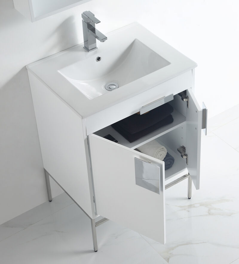 24 Inch Kuro Modern Minimalistic White Bathroom Vanity With Integral Top