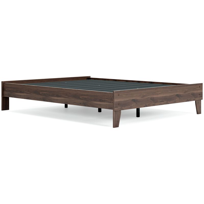 Sof Queen Size Platform Bed, Low Profile, Footboard, Dark Brown Finish