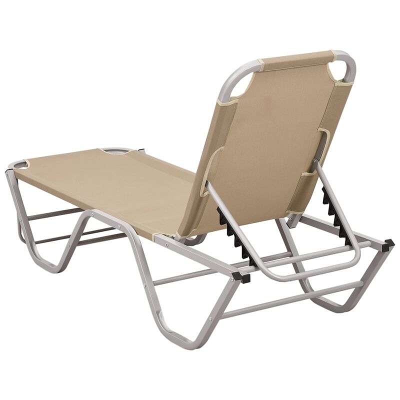 vidaXL Aluminium Sun Lounger with Textilene Fabric - Cream Modern Design Outdoor Furniture for Garden, Beach, Camping