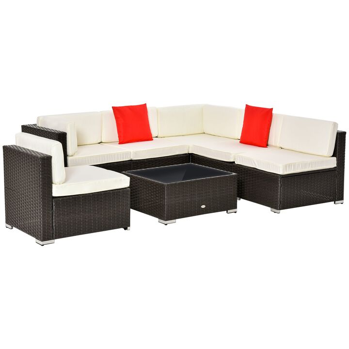Cream White 7-Piece Patio Furniture Set: Outdoor Wicker Conversation Sets PE Rattan Sectional Sofa Set with Cushions & Tempered Glass Desktop