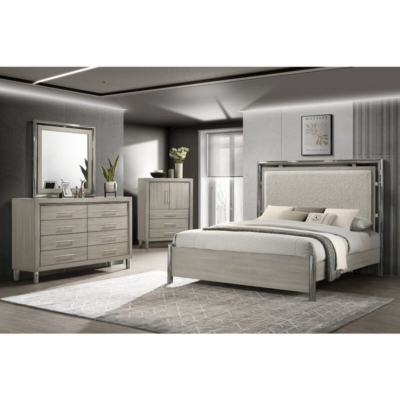 Lennox 4Pc Wood Bedroom Set w Chest in Gray image number 1