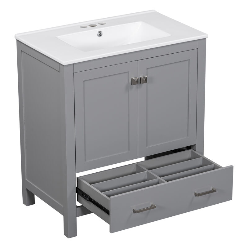 Whisen 30 in. Bathroom Storage Cabinet Bathroom Vanity with 2 Soft Closing Doors and Drawer