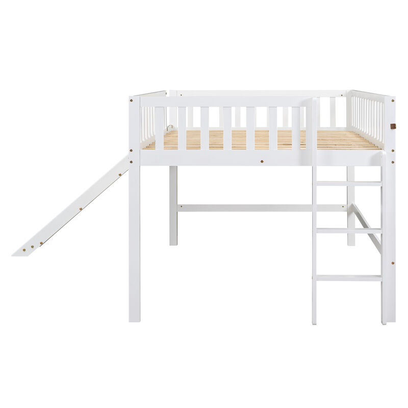 Merax Full Size Low Loft Bed with Ladder and Slide