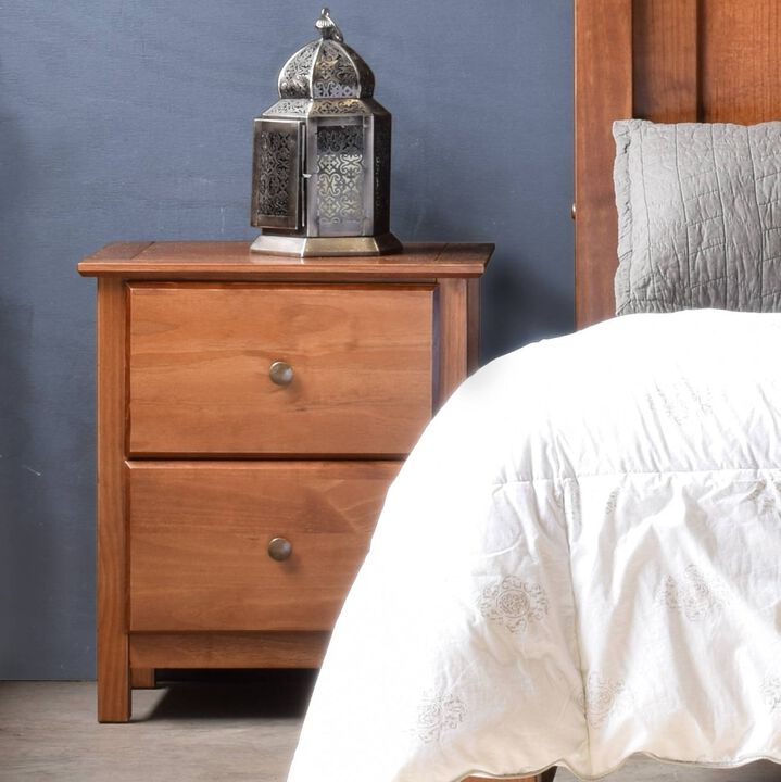 Farmhouse Solid Pine Wood Nightstand with 2 Storage Drawers For Bedroom