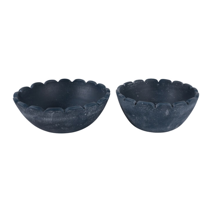 S/2 10/12" Scallop Edge Terracotta Bowls, Blue