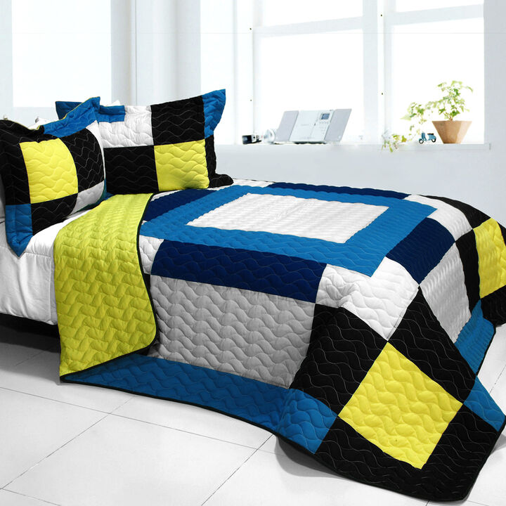 Patchwork Quilt Set 3 Piece with Vermicelli Quilting for Bedroom