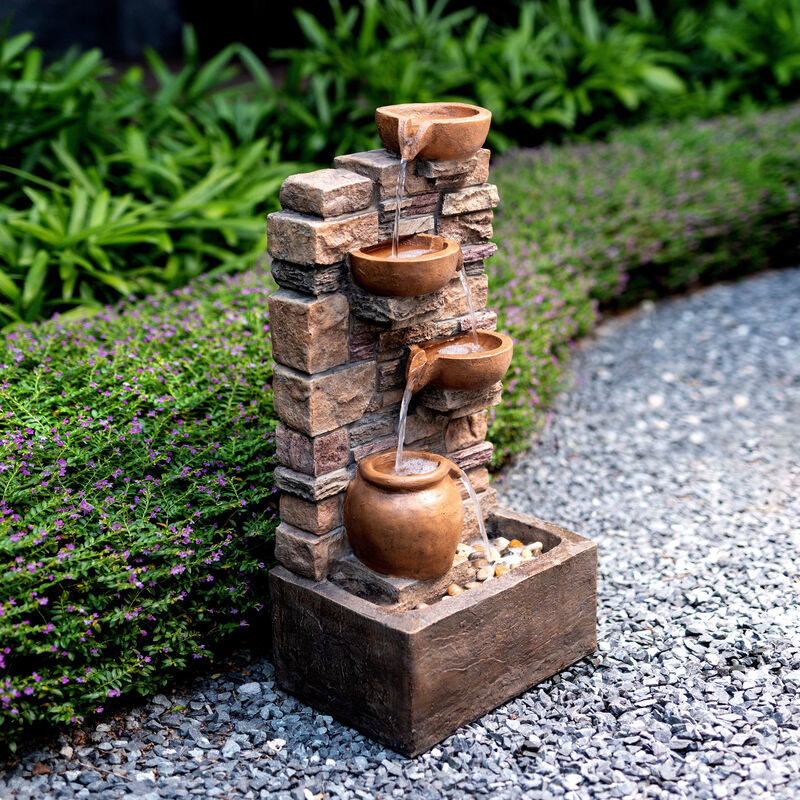 Outdoor 4-Tier Cascading Water Fountain with LED Lights, Brown image number 6