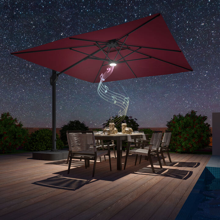 MONDAWE 10ft Square Solar LED Offset Cantilever Outdoor Patio Umbrella with Built-in Bluetooth Speaker
