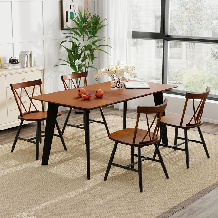 Set of 4 Wood Dining Chairs with Curved Cross Back for Kitchen and Dining Room