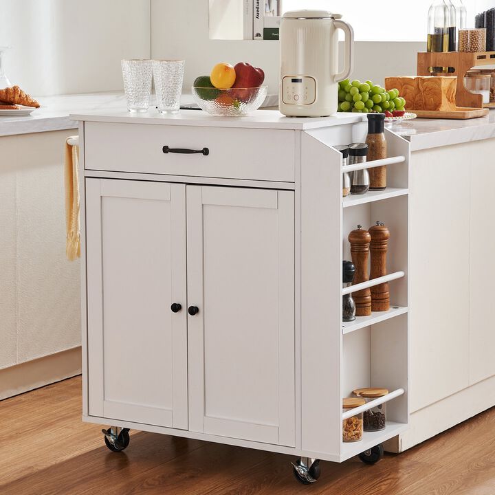 Kitchen Island Cart Rolling Storage Cabinet on Wheel with Charging Station