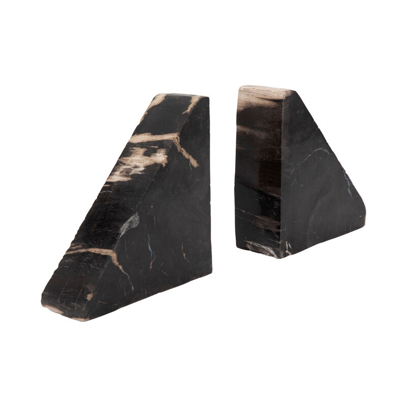 S/2 6" Triangular Petrified Wood Bookends, Natural image number 2