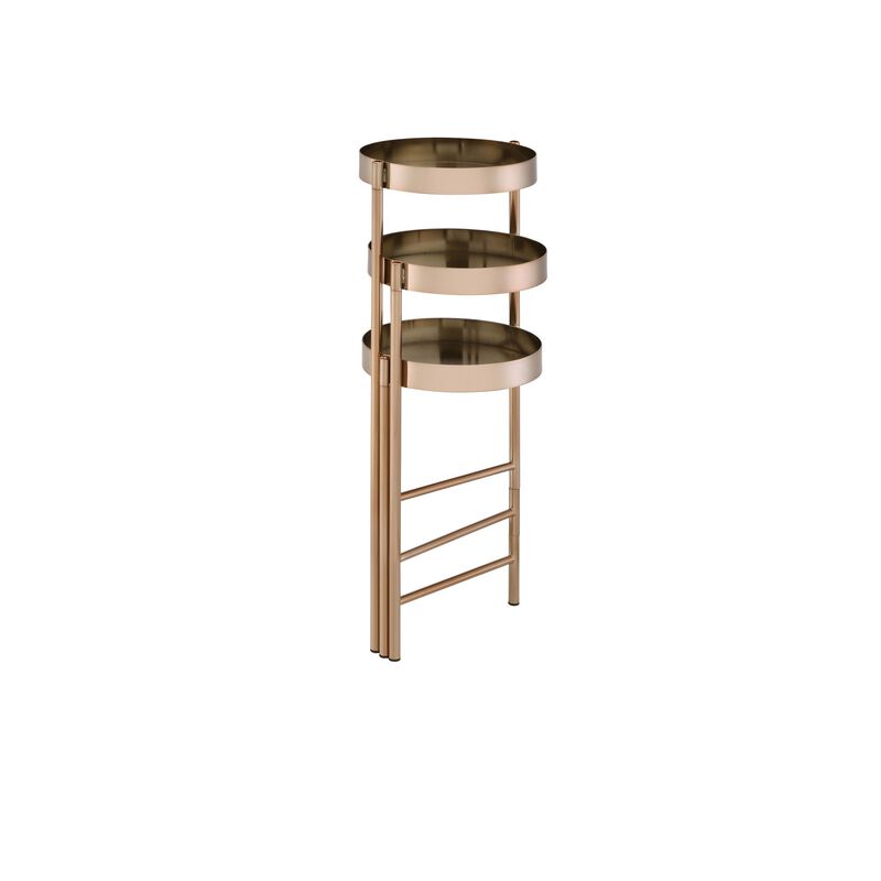 Plant Stand with 3 Tier Design and Folding Metal Frame, Gold-Benzara