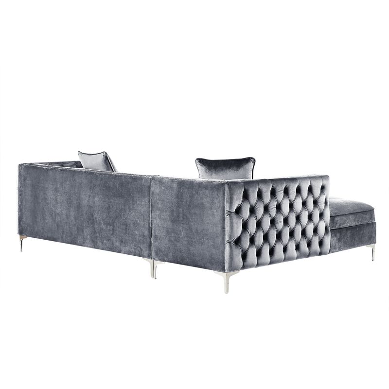 Inspired Home Clarinda Velvet Left Facing Chaise Sectional Sofa