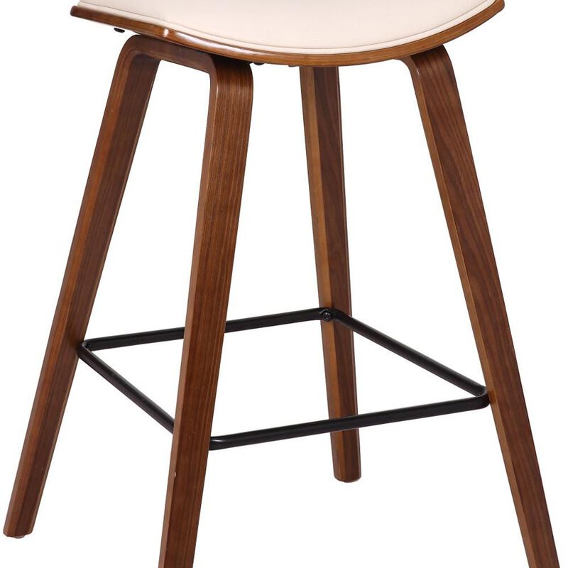 Hivvago 26 Inch Cream and Brown Fabric and Iron Low Back Counter Height Bar Chair