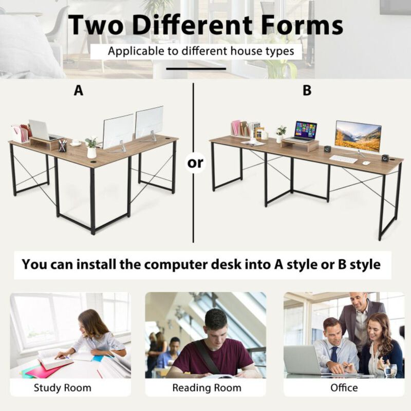 Hivvago 2-Person L-Shaped Long Reversible Computer Desk with Monitor Stand