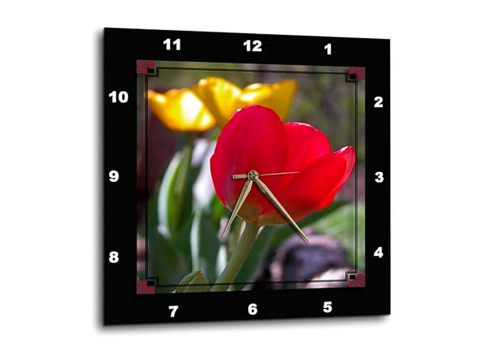 Red Yellow Tulips Wall Clock 10 Inch Home Decor