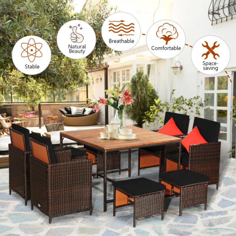 Hivvago 9 Pieces Patio Rattan Dining Cushioned Chairs Set