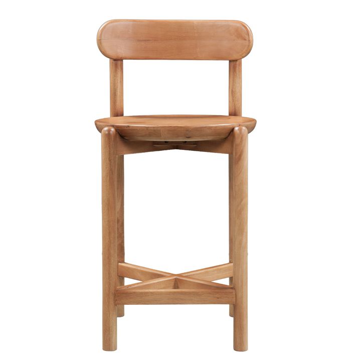Maona Counter Stool Chair with Round Seat, Curved Open Back, Natural Brown Mango Wood