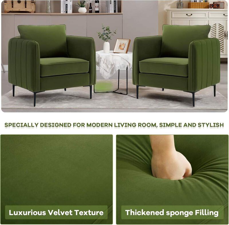 Envelor Mid-Century Modern Velvet Accent Armchair with Lumbar Pillow image number 4
