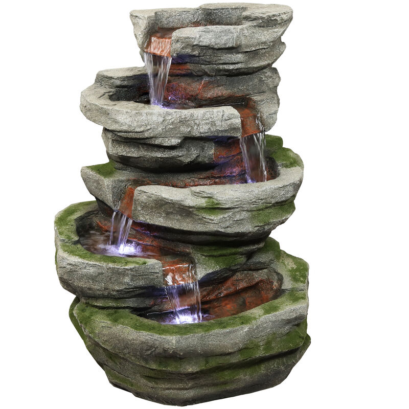Sunnydaze Lighted Cobblestone Waterfall Fountain with LED Lights - 31 in