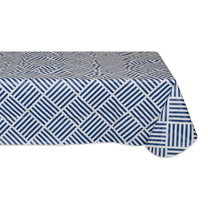 84" White and Navy Blue Grid Rectangular Tablecloth