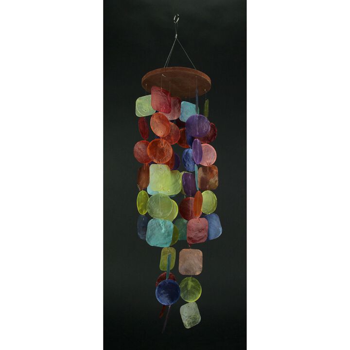 Multicolor Dyed Capiz Shell 26 Inch Long Wind Chime Garden Patio Yard