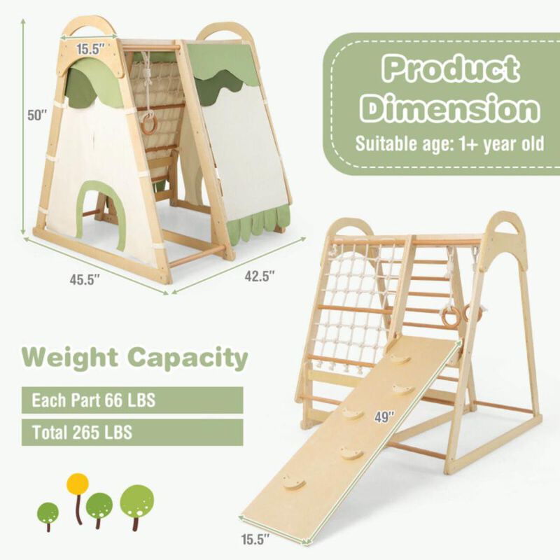 Hivvago 6-in-1 Wooden Kids Jungle Gym Playset with Slide Climbing Net