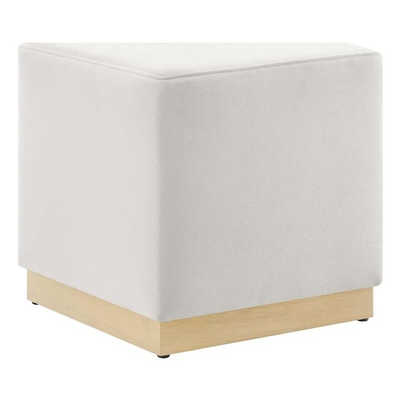 Modway Tilden 17 Inch Square Performance Velvet Upholstered Ottoman in Alabaster Natural - Small Ottoman Foot Rest with Rubberwood Plinth Base - Living Room Ottoman Side Table, image number 0