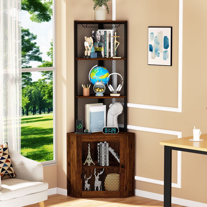 Corner Shelf with Doors Space-Saving Storage Cabinet for Home & Office Organization