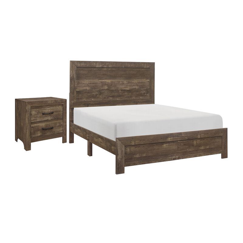 Queen Size Bedroom Set, Brown Finish, Panel Design, 2-Piece Set with Bed and Nightstand image number 0
